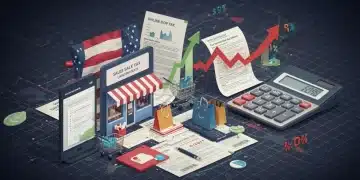 Digital storefront with legal documents and calculator, illustrating 2025 sales tax impact on online retailers