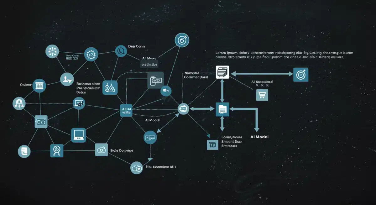 Data flow visualization of AI algorithms personalizing e-commerce experiences.