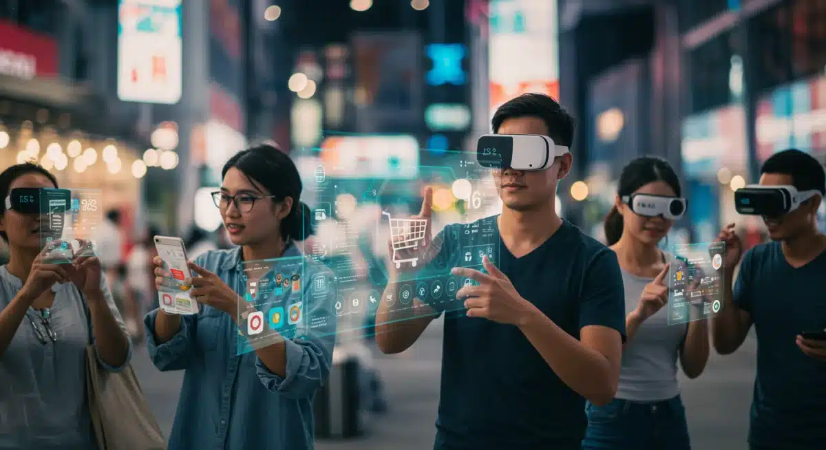 Customers engaging with augmented reality shopping experiences on mobile devices, showcasing a key trend in personalized e-commerce.