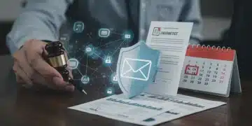 Digital shield protecting email with legal documents and 2025 calendar