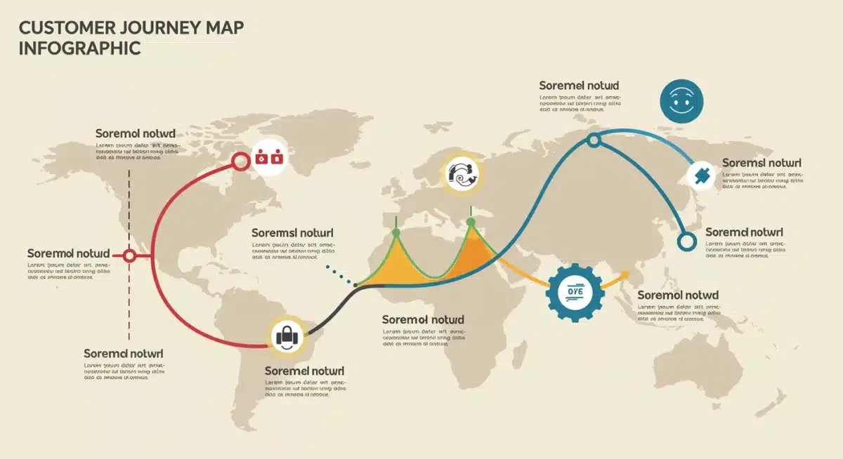 Infographic showing a customer journey map with storytelling touchpoints, highlighting emotional connection and brand loyalty.