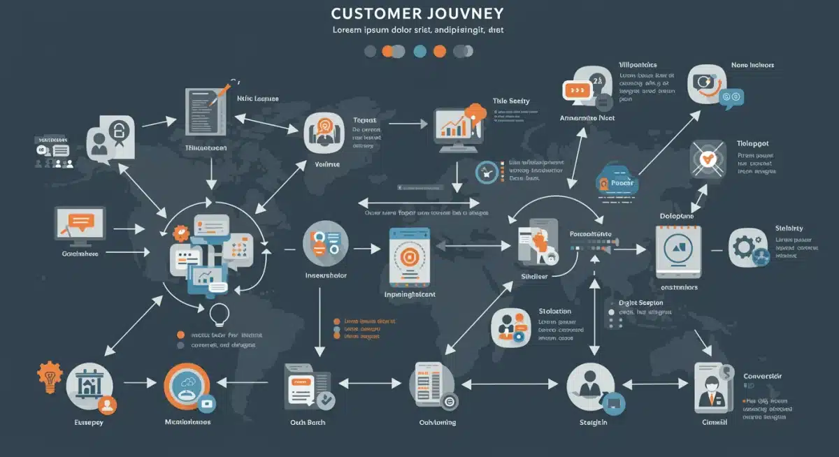 Customer journey map with various digital touchpoints