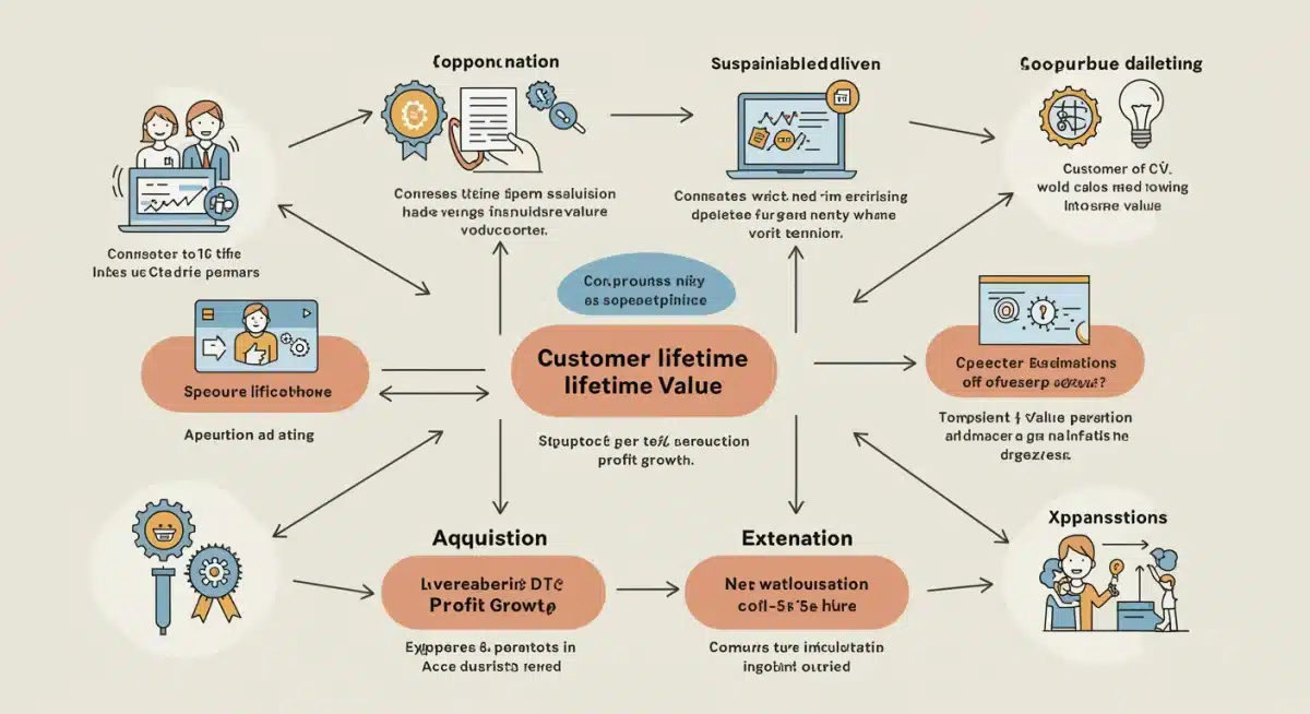 Infographic showing customer lifetime value components and their impact on DTC profit.