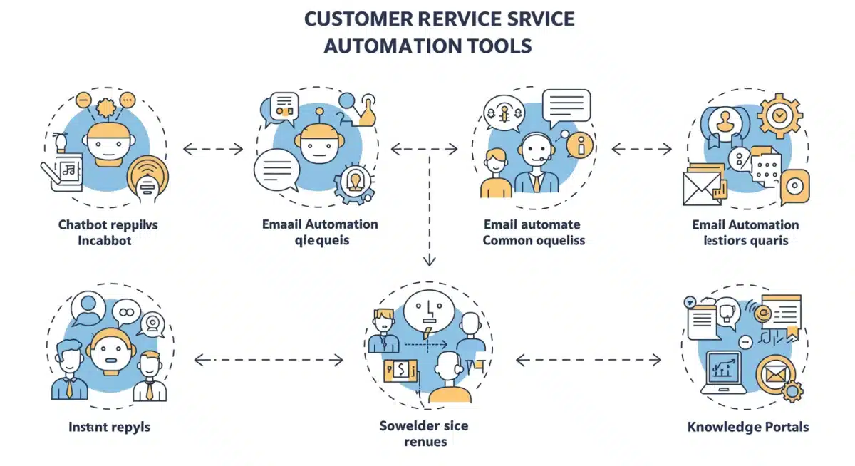 Infographic displaying various customer service automation tools and their benefits