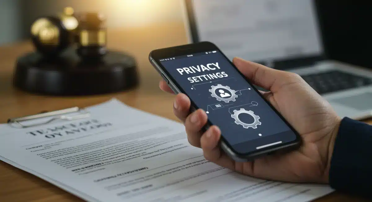 Hand holding smartphone showing privacy settings, representing user data control in e-commerce.