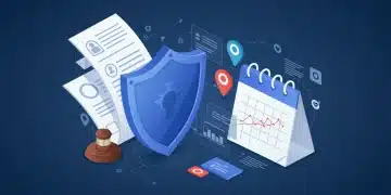 Shield protecting digital data under 2025 privacy laws, symbolizing compliance and security.