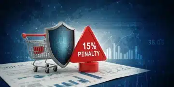 Avoid 15% Penalty: 2025 E-commerce Ad Regulations & Financial Impact Digital shield protecting e-commerce cart from 15% penalty, representing 2025 ad regulation compliance.