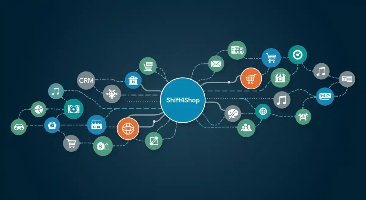 E-commerce integration ecosystem with Shift4Shop at the center