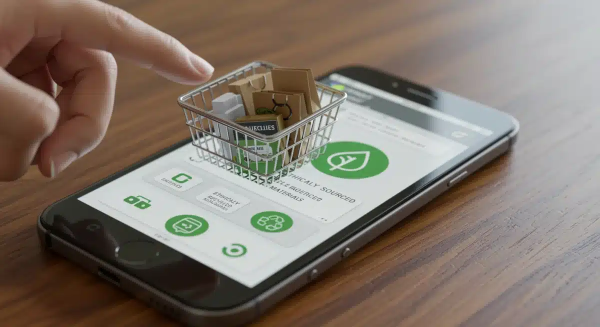 Smartphone showing online shopping for ethically sourced and recycled products