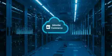 Futuristic cloud data center optimizing Adobe Commerce for scalability