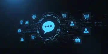 Conversational Commerce in DTC: 2025 Engagement Outlook Futuristic conversational commerce interface with chat bubble and shopping icons.