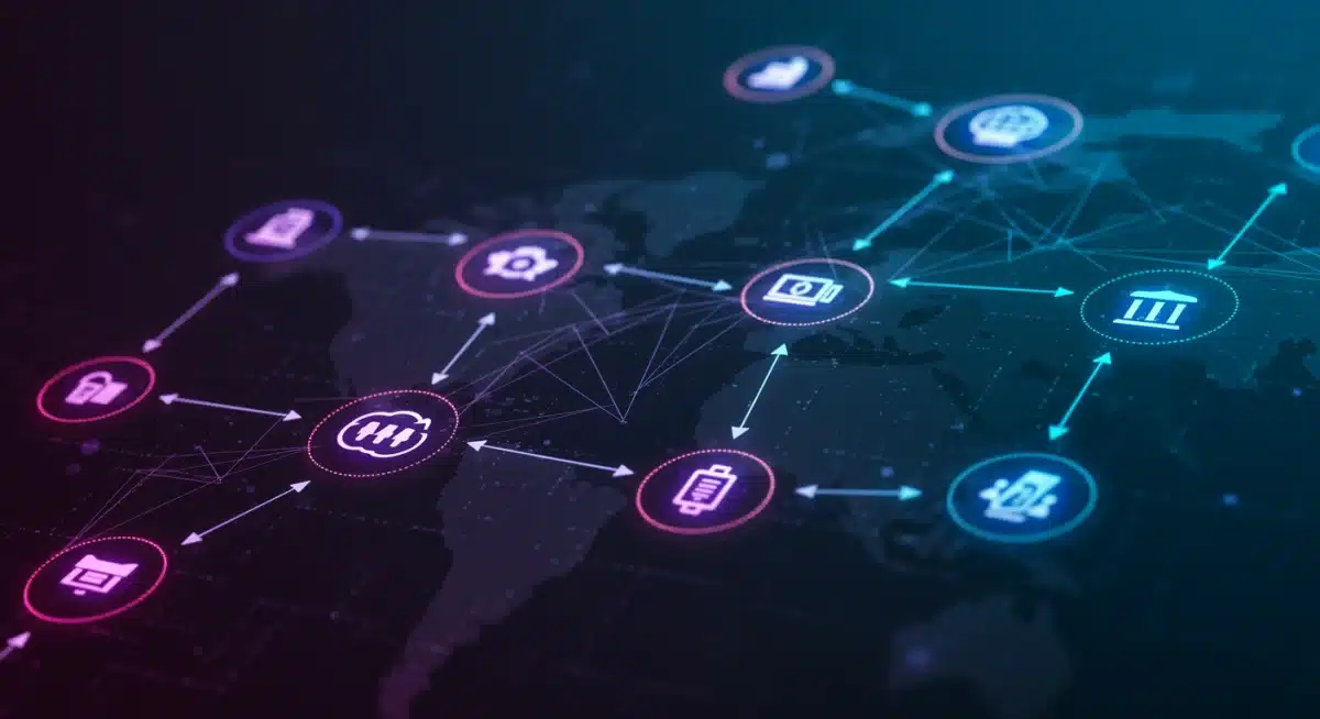 Interconnected digital payment systems illustrating data flow and regulatory oversight