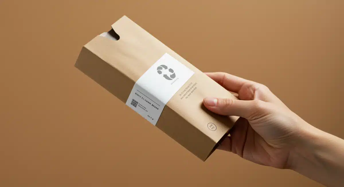 Hand holding recyclable, minimalist DTC packaging, highlighting consumer experience and eco-friendly design.