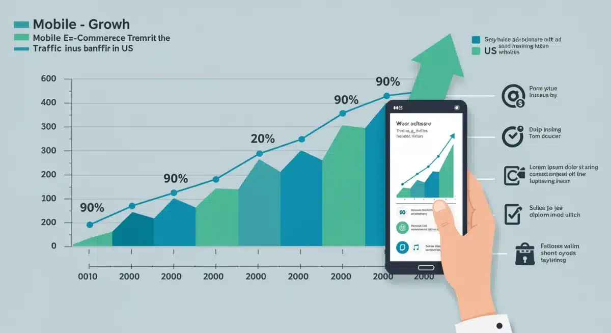 Infographic showing mobile e-commerce traffic growth to 90% by 2025 in the US.