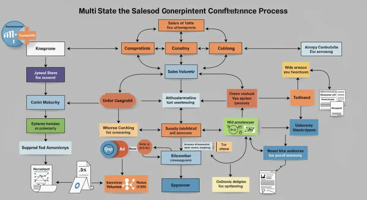 Complex multi-state sales tax compliance flowchart for online businesses