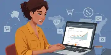 Smiling small business owner viewing Squarespace Commerce dashboard with revenue growth charts.